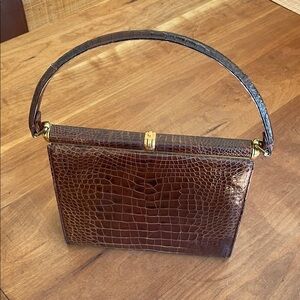 Lucille de Paris vintage Elegant Brown Crocodile Women's purse